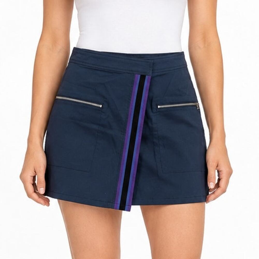 MadeMe X-Girl Workwear Wrap Mini Skirt Navy Purple Stripe NWT Womens L